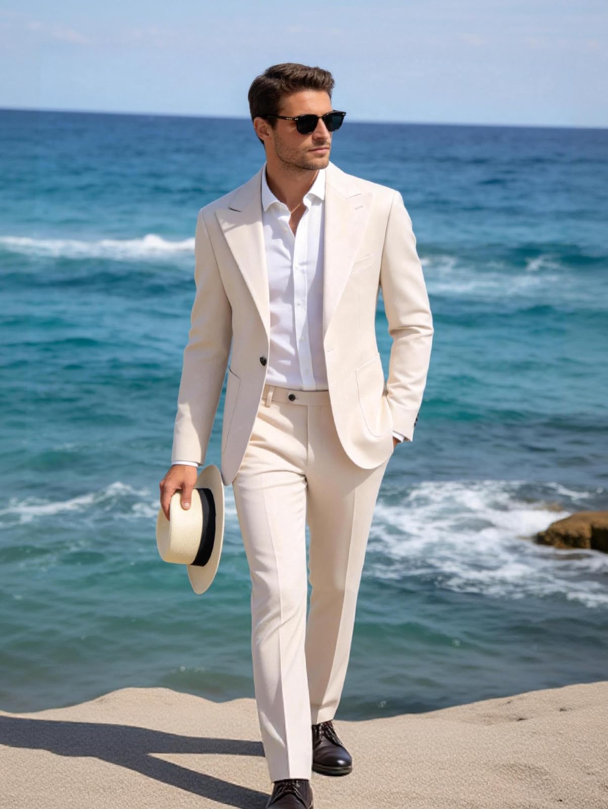 MOGU 2 Piece Mens Linen Suit Casual Summer Beach Suits Lightweight One Button Jacket Pants for Wedding Travel Dinner - Image 4