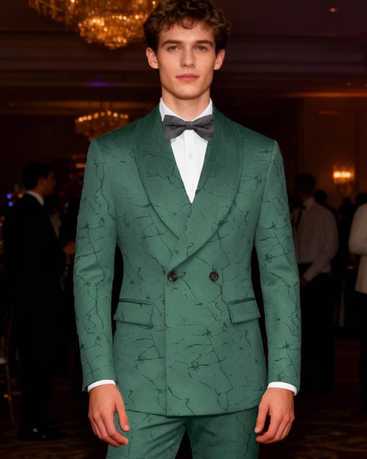 MOGU 2-Piece Velvet Mens Suit Shawl Lapel Tuxedo Slim Fit Dress Suit for Wedding Casual Business Banquet - Image 4