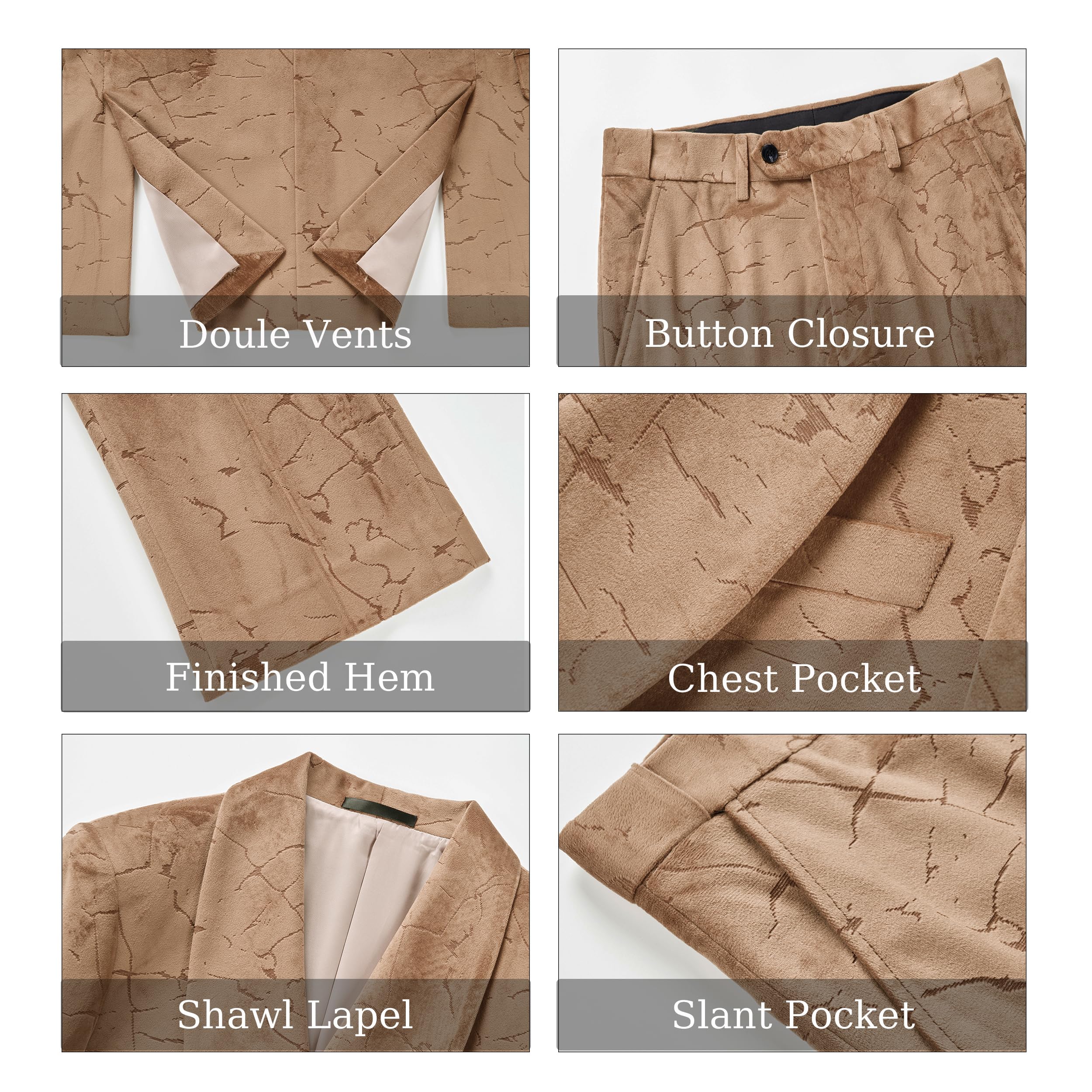 MOGU 2-Piece Velvet Mens Suit Shawl Lapel Tuxedo Slim Fit Dress Suit for Wedding Casual Business Banquet - Image 6