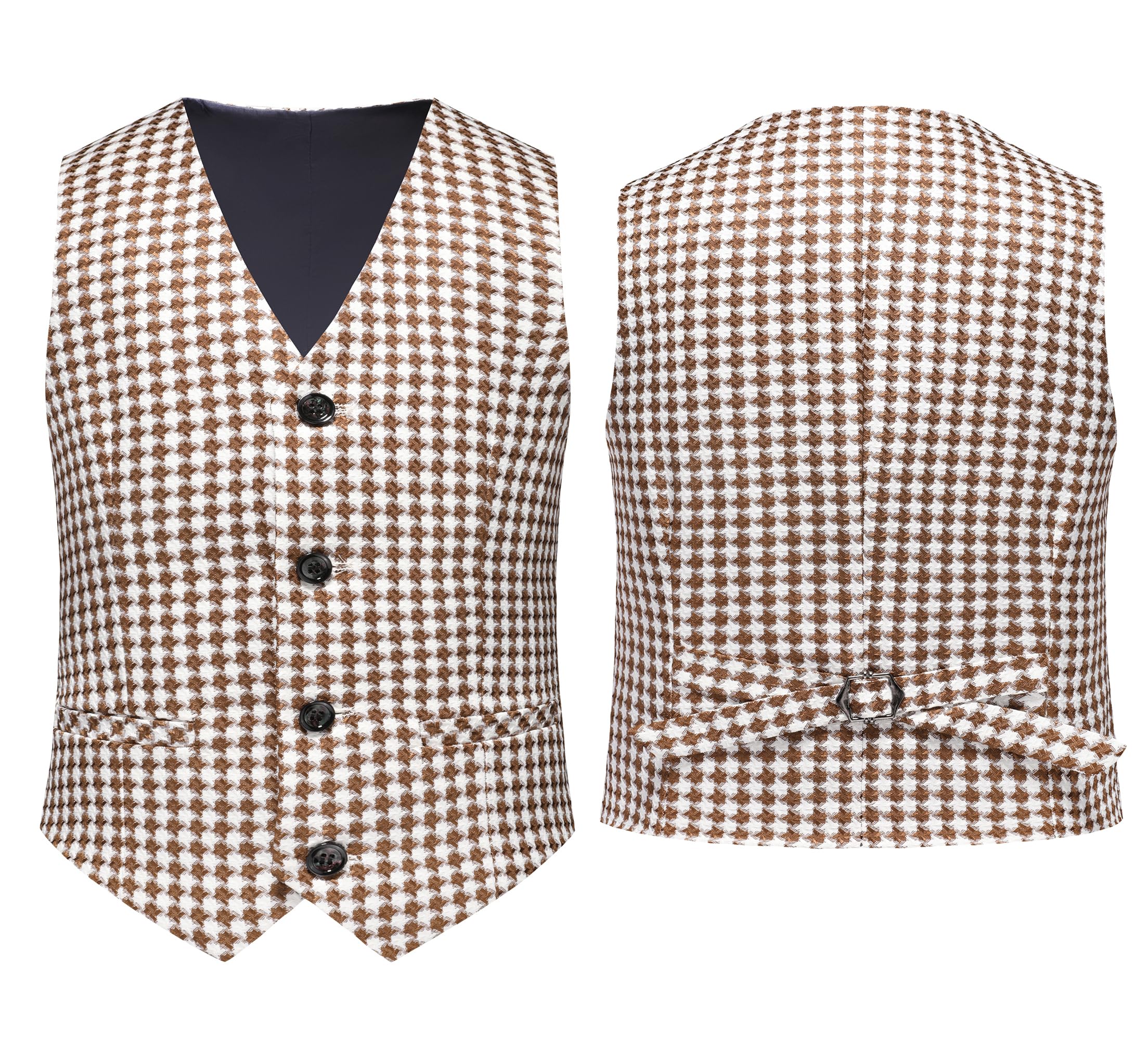 MOGU Boys 3-Piece Houndstooth Tuxedo Suit Set - Slim Fit Shawl Lapel Outfit Blazer Vest Pants Kids' Weddings Ring Bearer - Image 5
