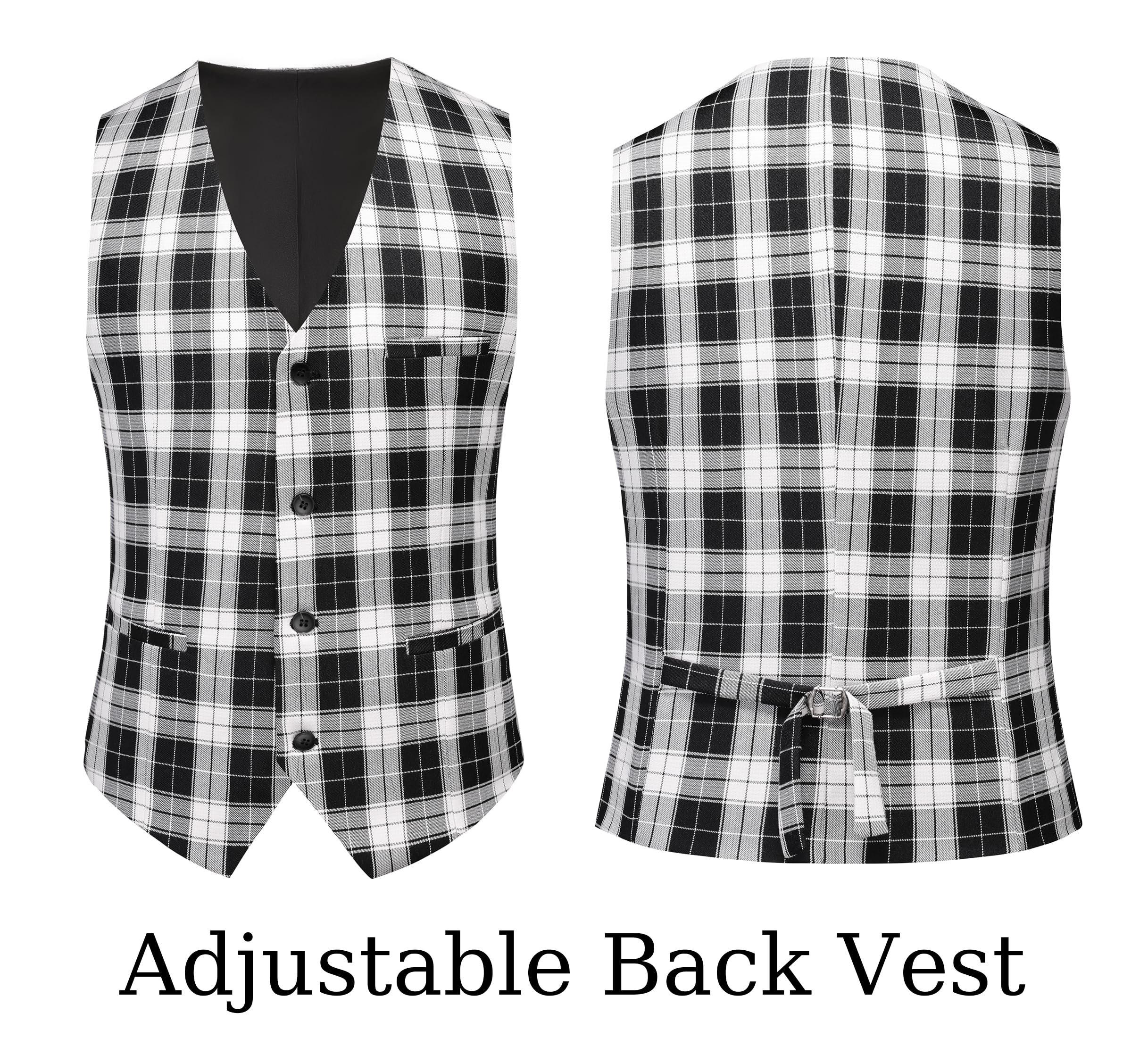 MOGU Men's 3-Piece Plaid Suit Slim Fit Checkered Tuxedo Set with Jacket, Vest, Pants Modern Casual Dress for Wedding Prom - Image 4