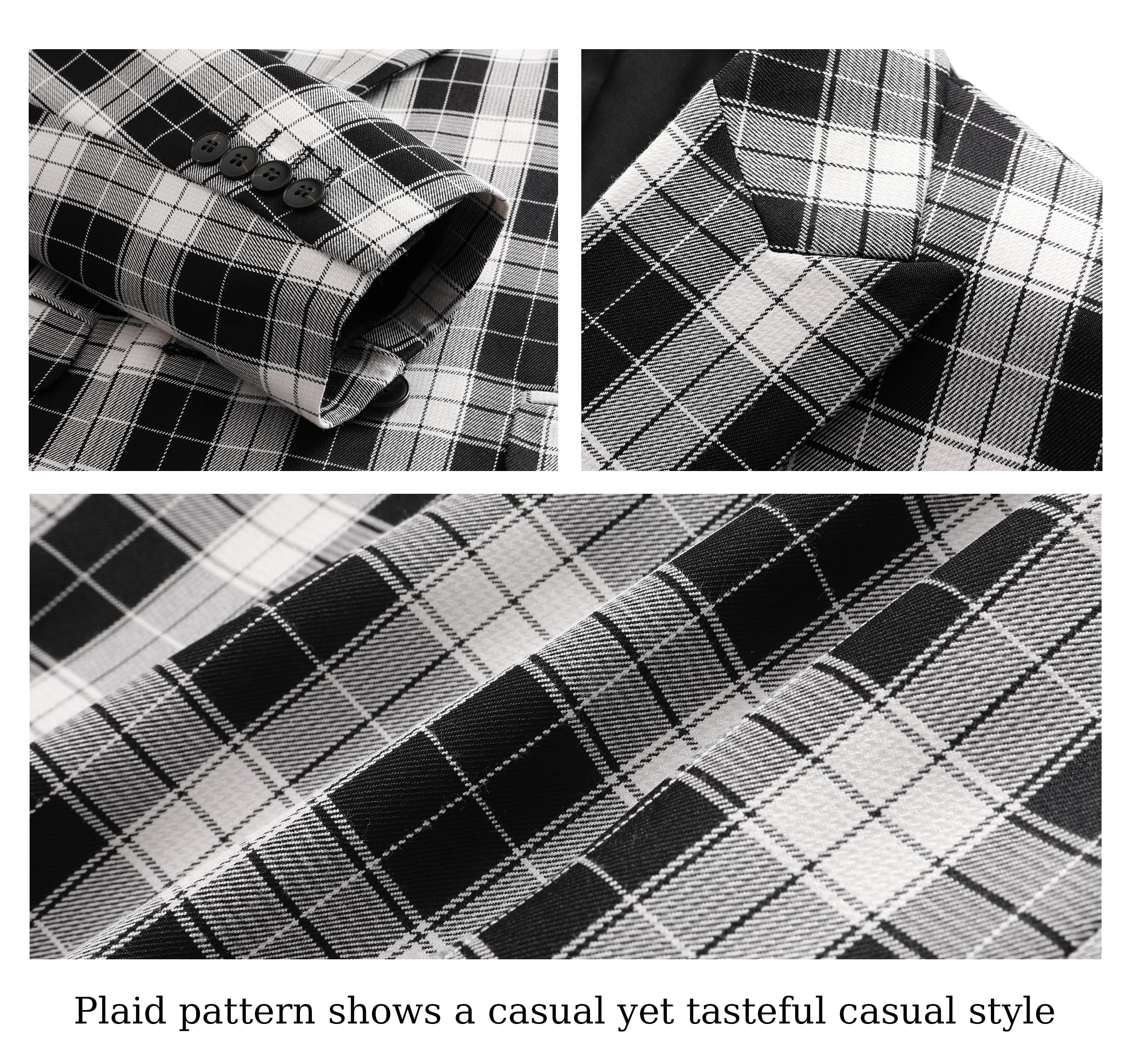 MOGU Men's 3-Piece Plaid Suit Slim Fit Checkered Tuxedo Set with Jacket, Vest, Pants Modern Casual Dress for Wedding Prom - Image 5