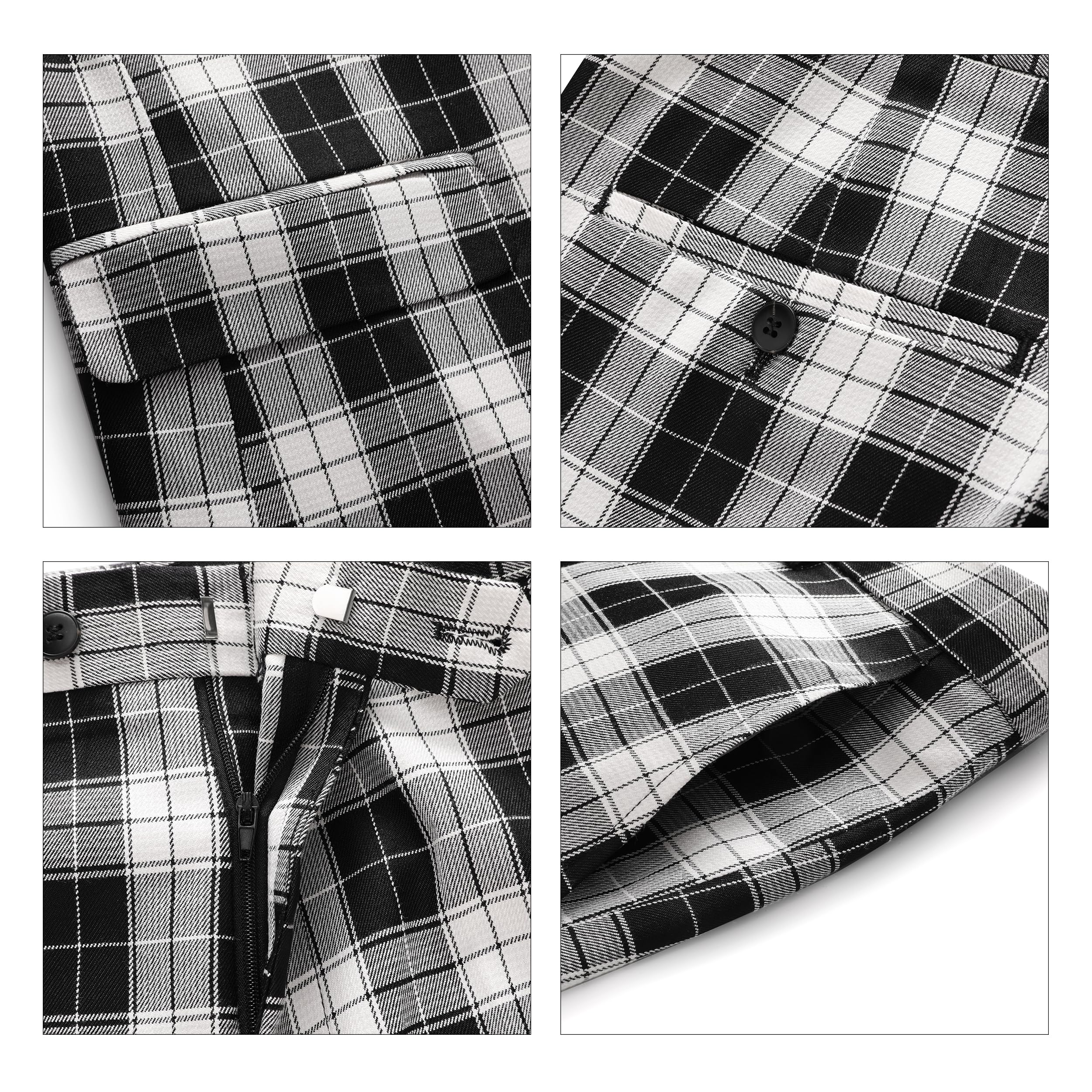 MOGU Men's 3-Piece Plaid Suit Slim Fit Checkered Tuxedo Set with Jacket, Vest, Pants Modern Casual Dress for Wedding Prom - Image 6