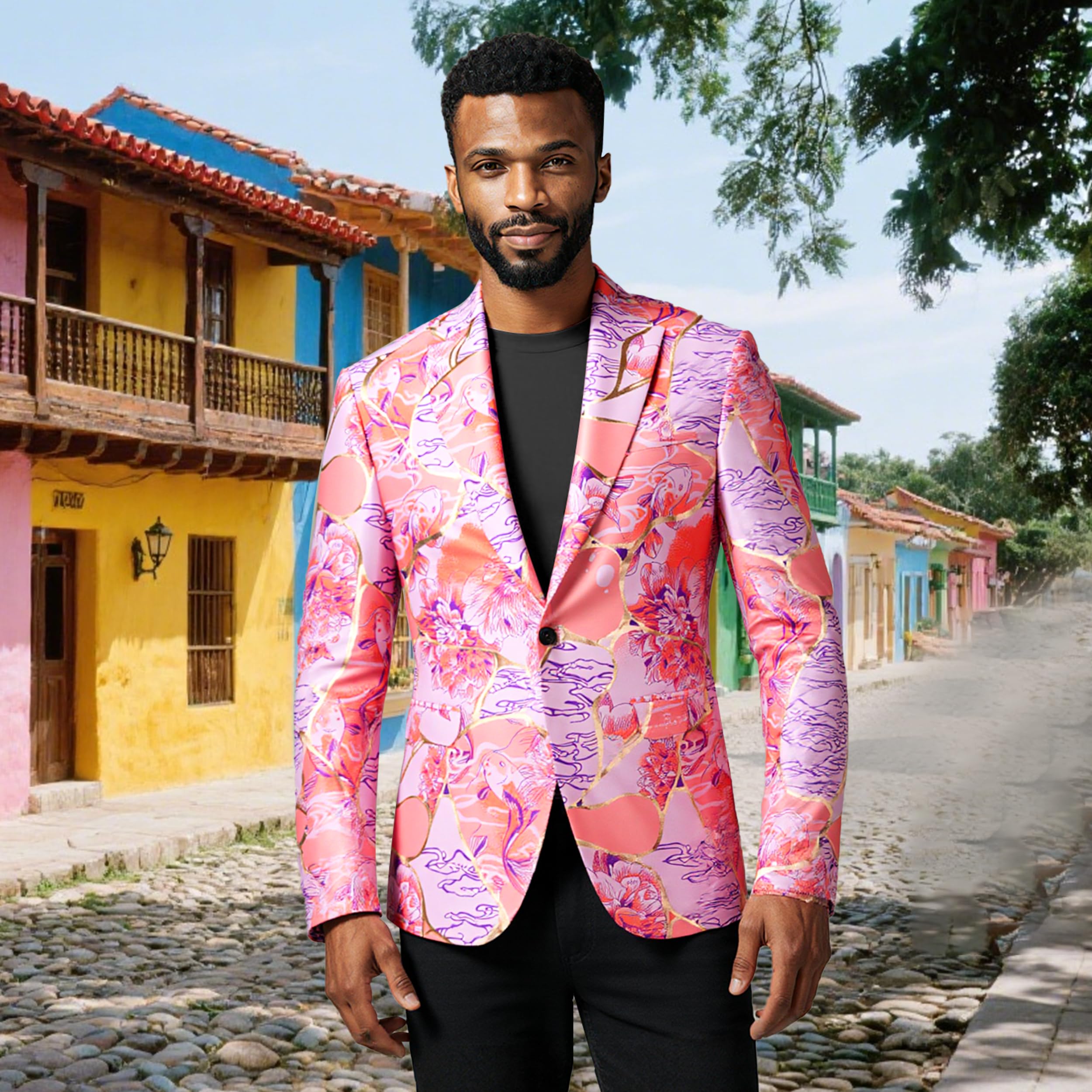 MOGU Men's Floral Tuxedo Blazer Slim Fit Jacquard Suit Jacket – Stylish Prom Party Sport Coat for Wedding Prom Casual Events - Image 3