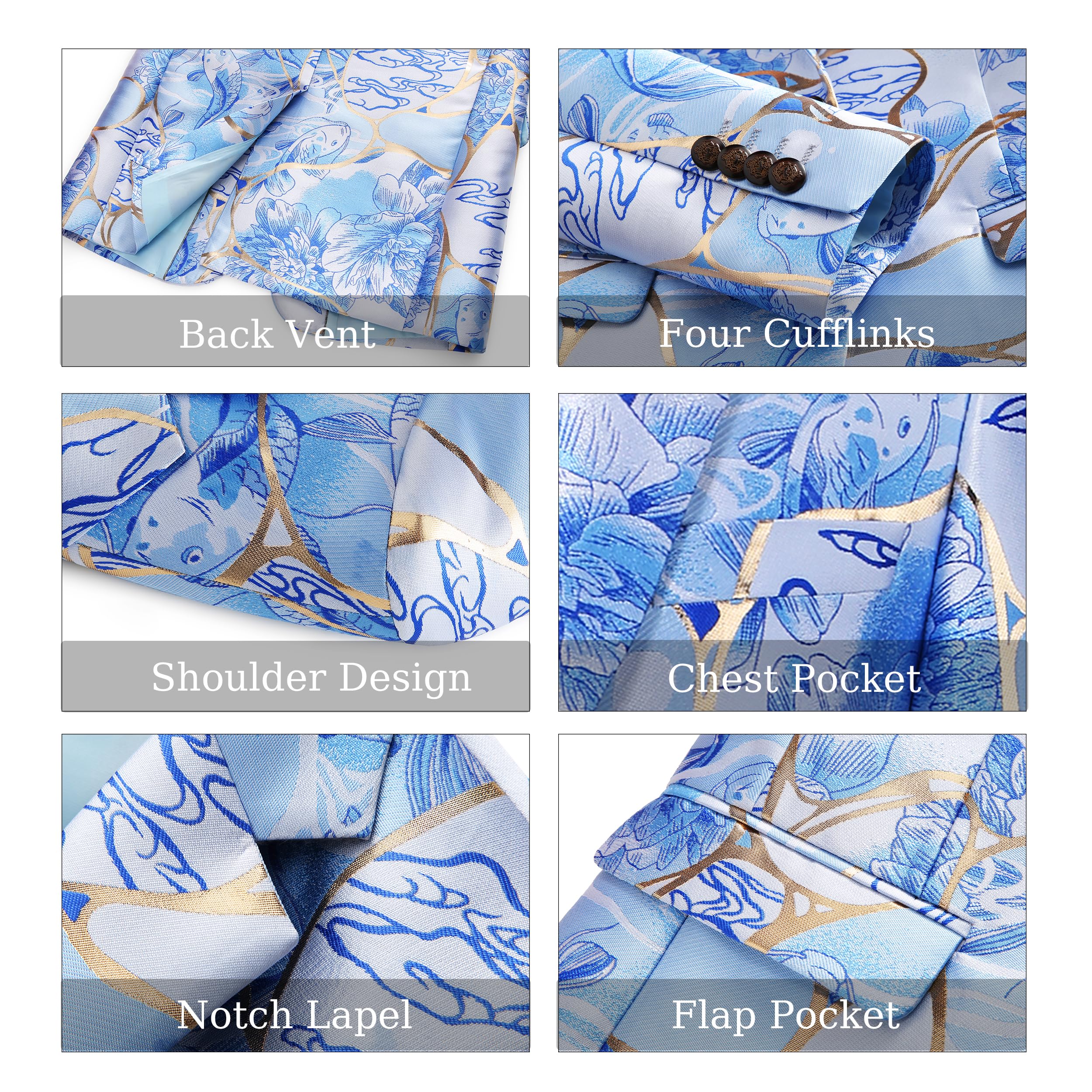 MOGU Men's Floral Tuxedo Blazer Slim Fit Jacquard Suit Jacket – Stylish Prom Party Sport Coat for Wedding Prom Casual Events - Image 5