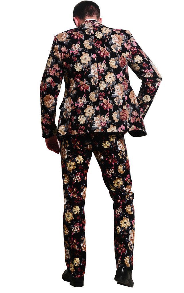 MOGU Mens 2 Piece Suit Allover Floral Printed Cotton Blazer Tuxedo for Prom Wedding Party - Image 3