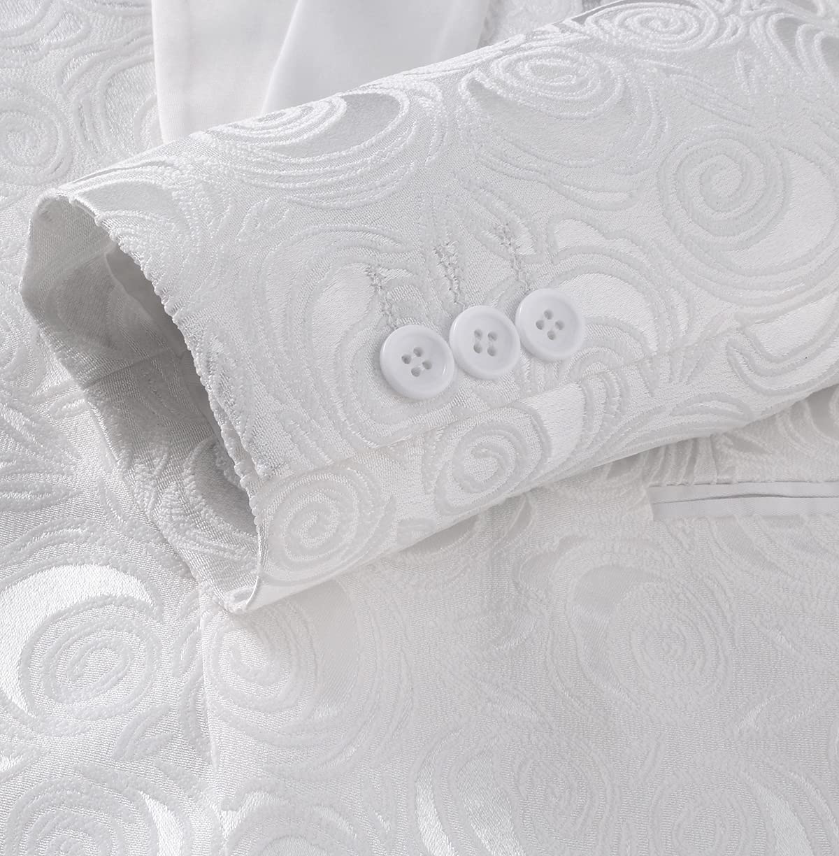 MOGU Mens Blazer Slim Fit Suit Jacket White Floral Jacquard Material - Image 4