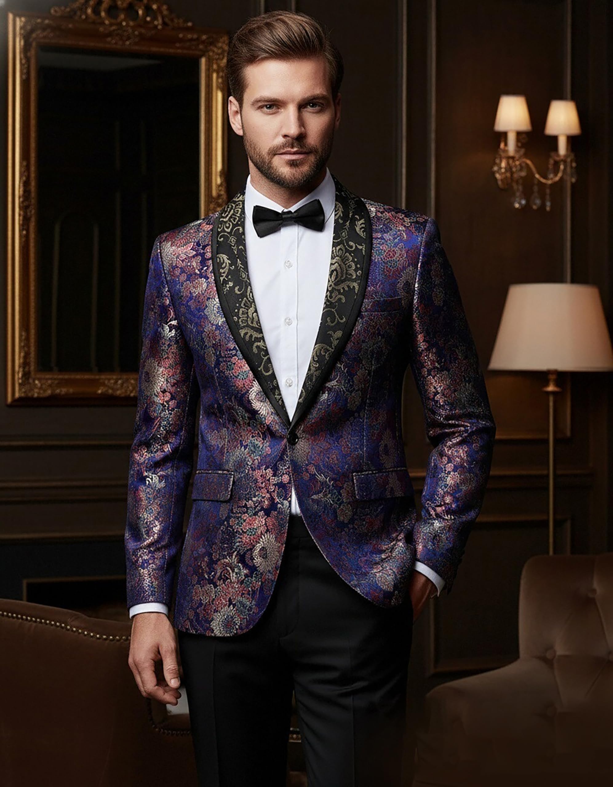 MOGU Mens Floral Blazer Paisley Suit Jacket Shawl Lapel Tuxedo Sport Coat for Dinner Prom Party - Image 3