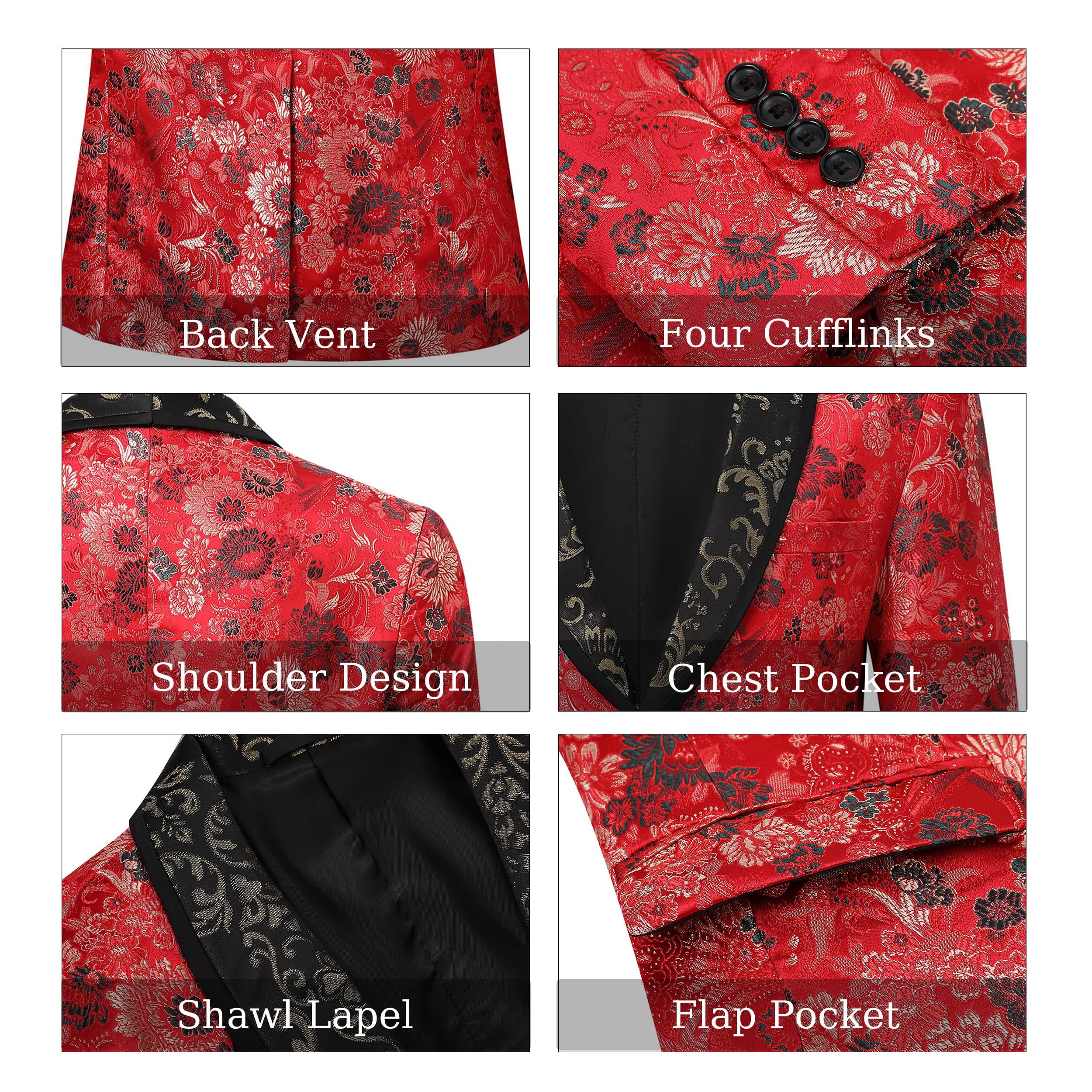 MOGU Mens Floral Blazer Paisley Suit Jacket Shawl Lapel Tuxedo Sport Coat for Dinner Prom Party - Image 5