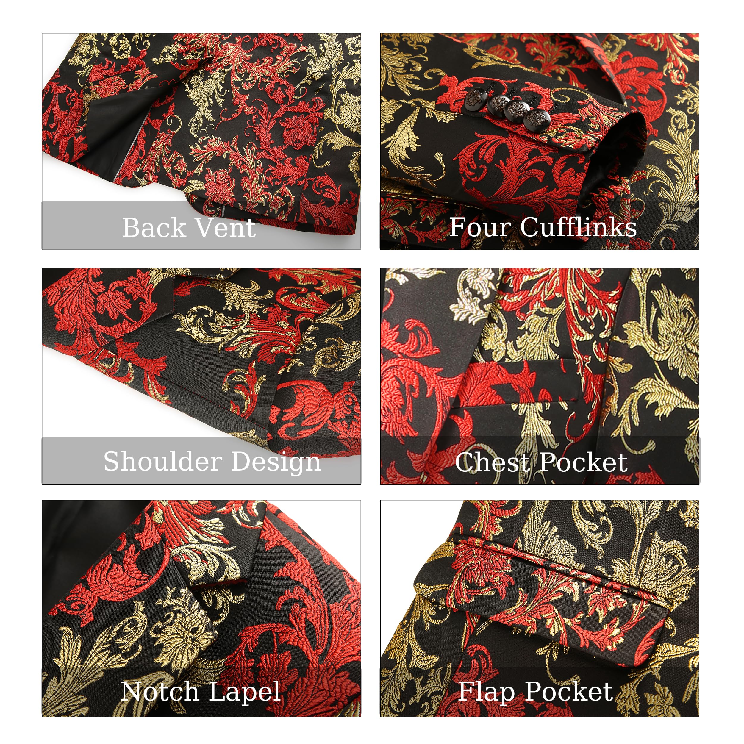 MOGU Mens Floral Suit Jacket Paisley Tuxedo Blazer Slim Fit Sport Coat for Prom, Party, Wedding, or Casual - Image 5