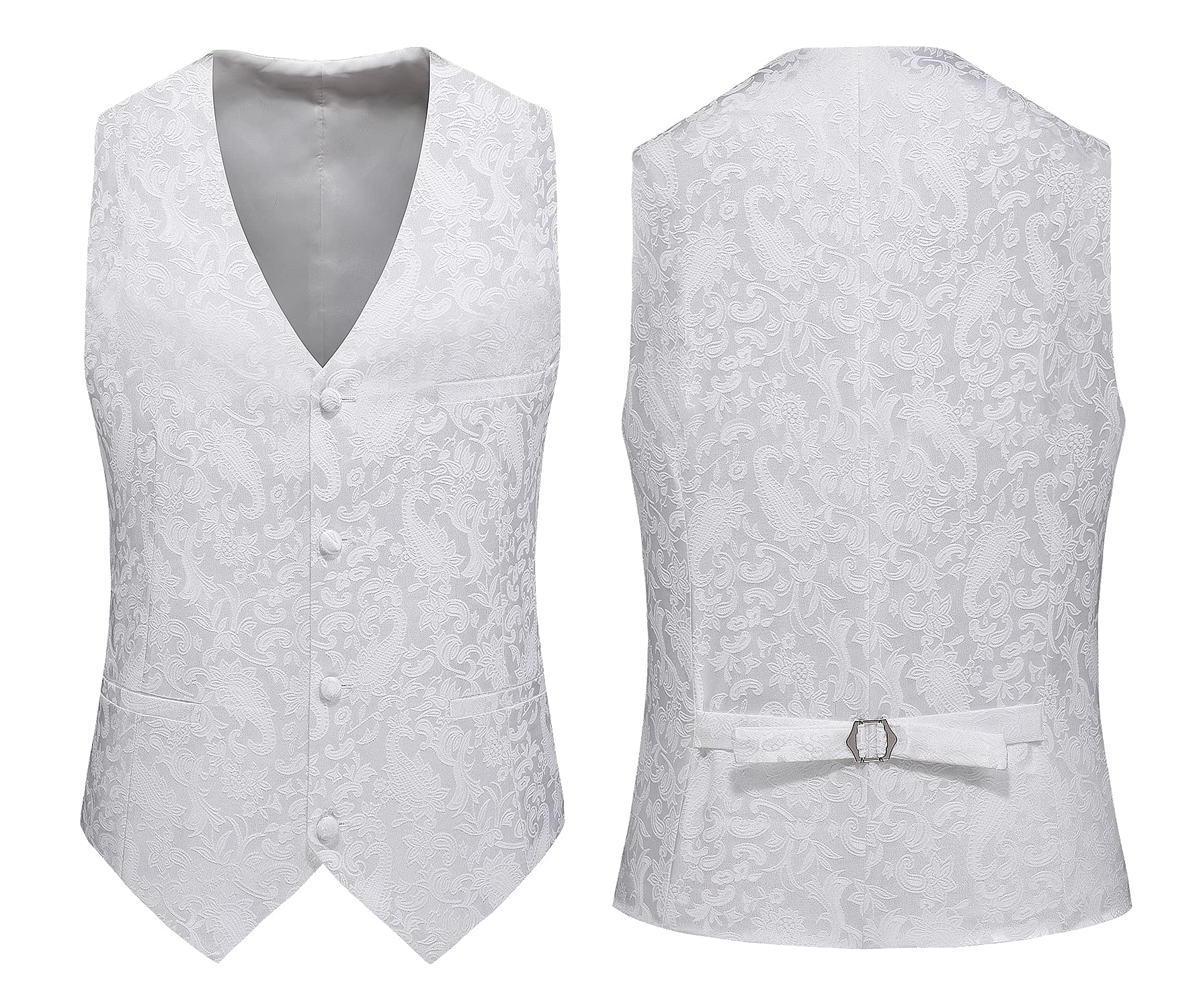 MOGU Mens Formal Vest Paisley Jacquard Suit Waistcoat Wedding Prom Groomsmen - Image 3